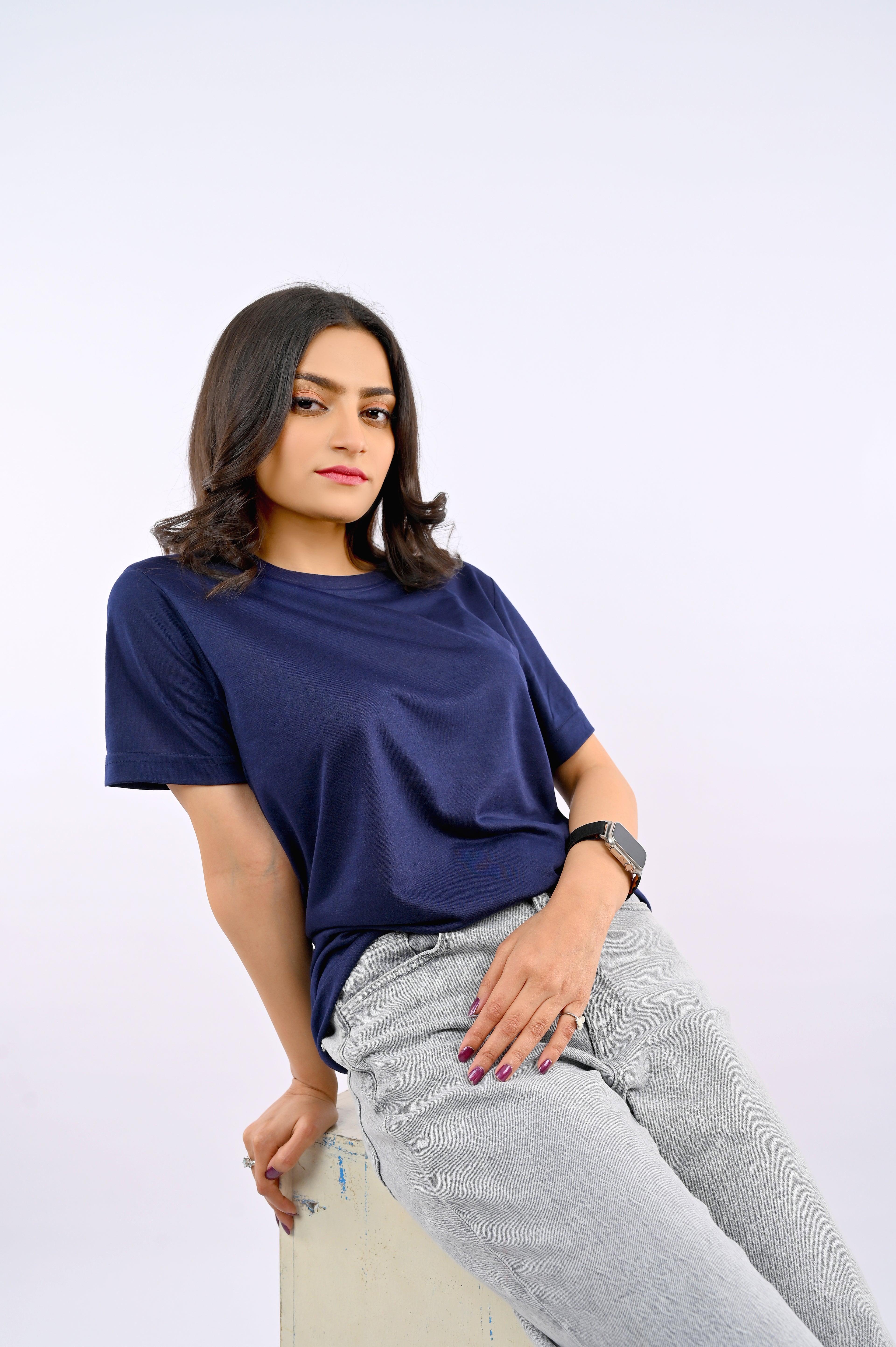 Navy Blue Round Neck