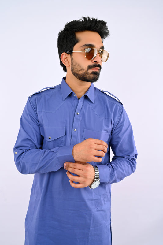 Blue Two Pocket Shalwar Kameez