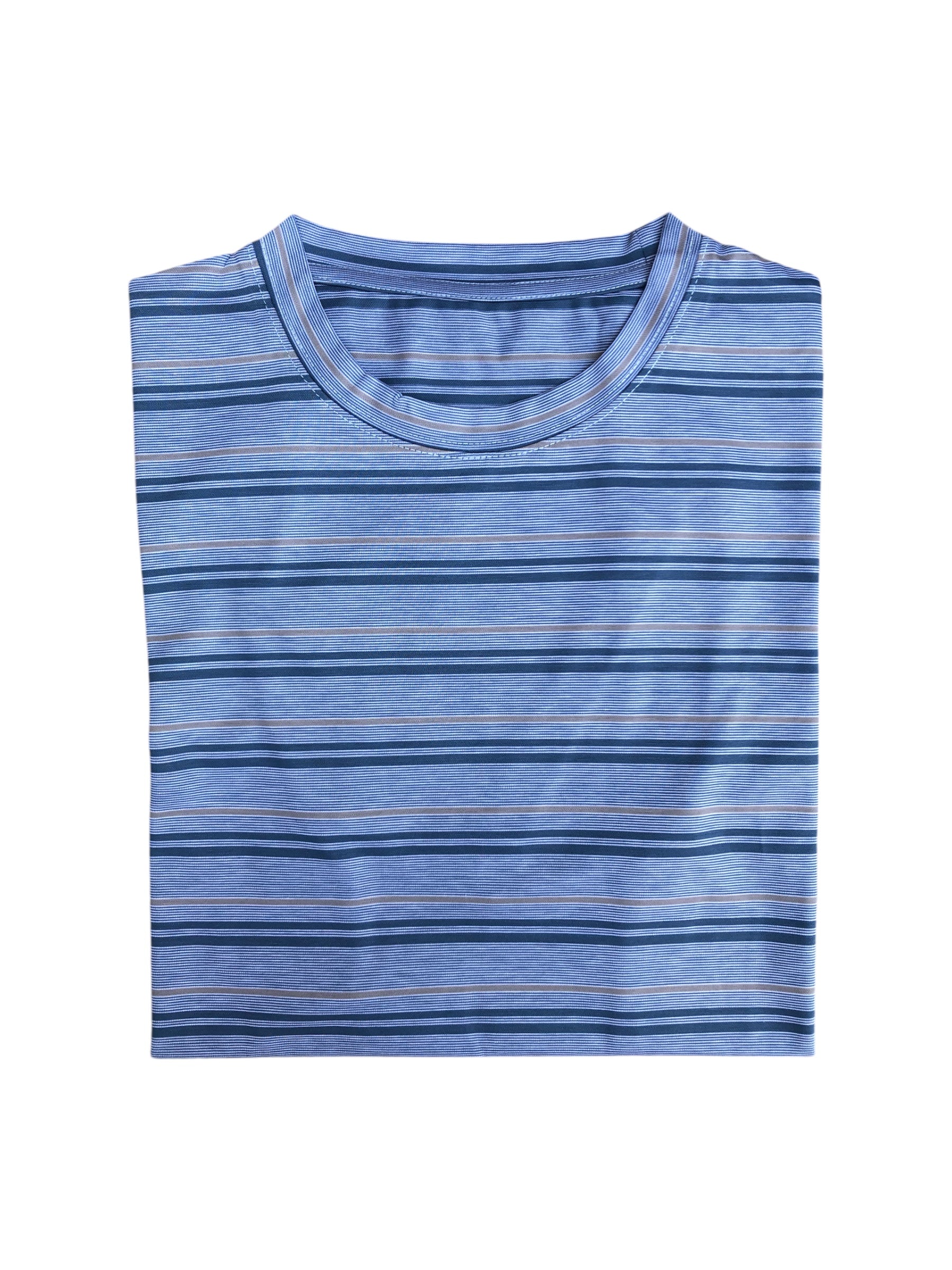Round Neck Striped T-Shirt - Blue