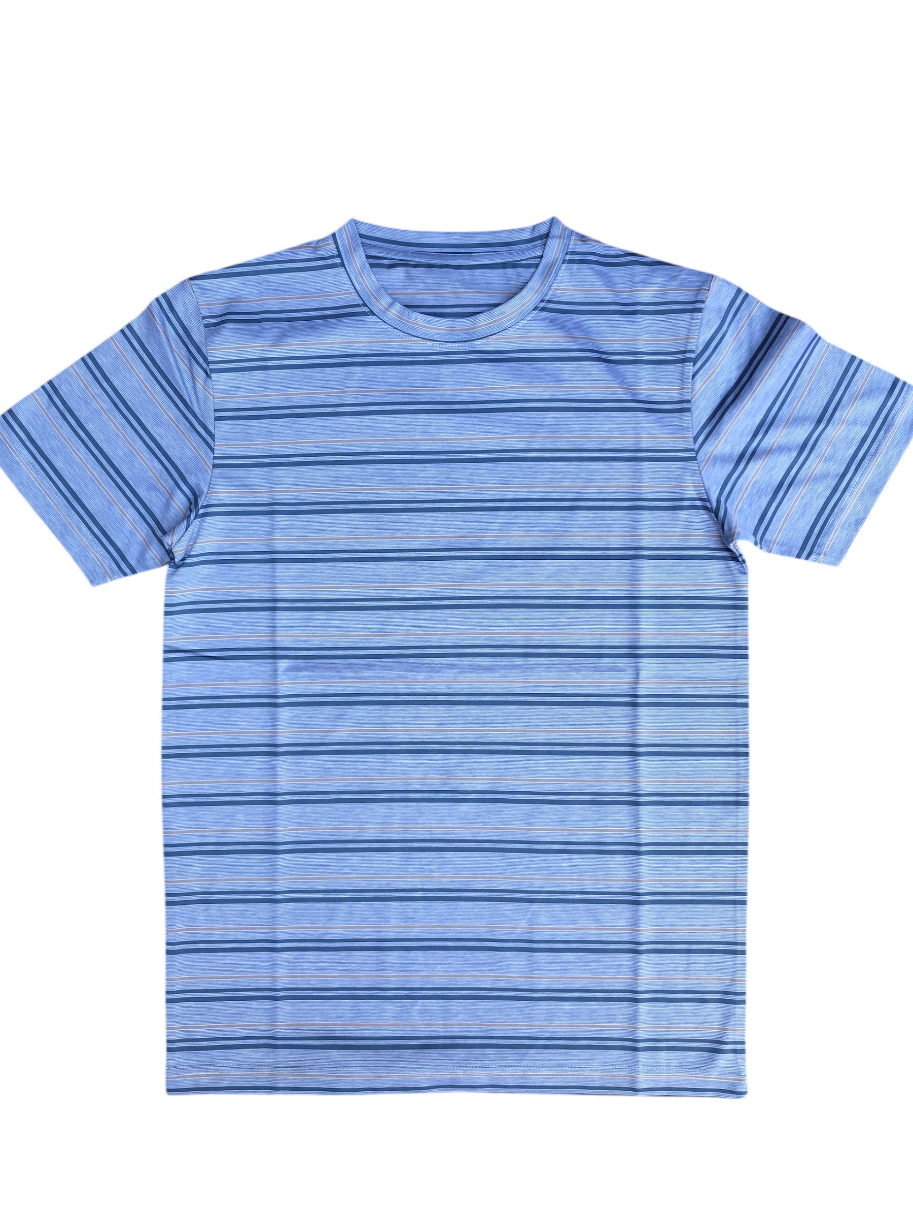 Round Neck Striped T-Shirt - Blue