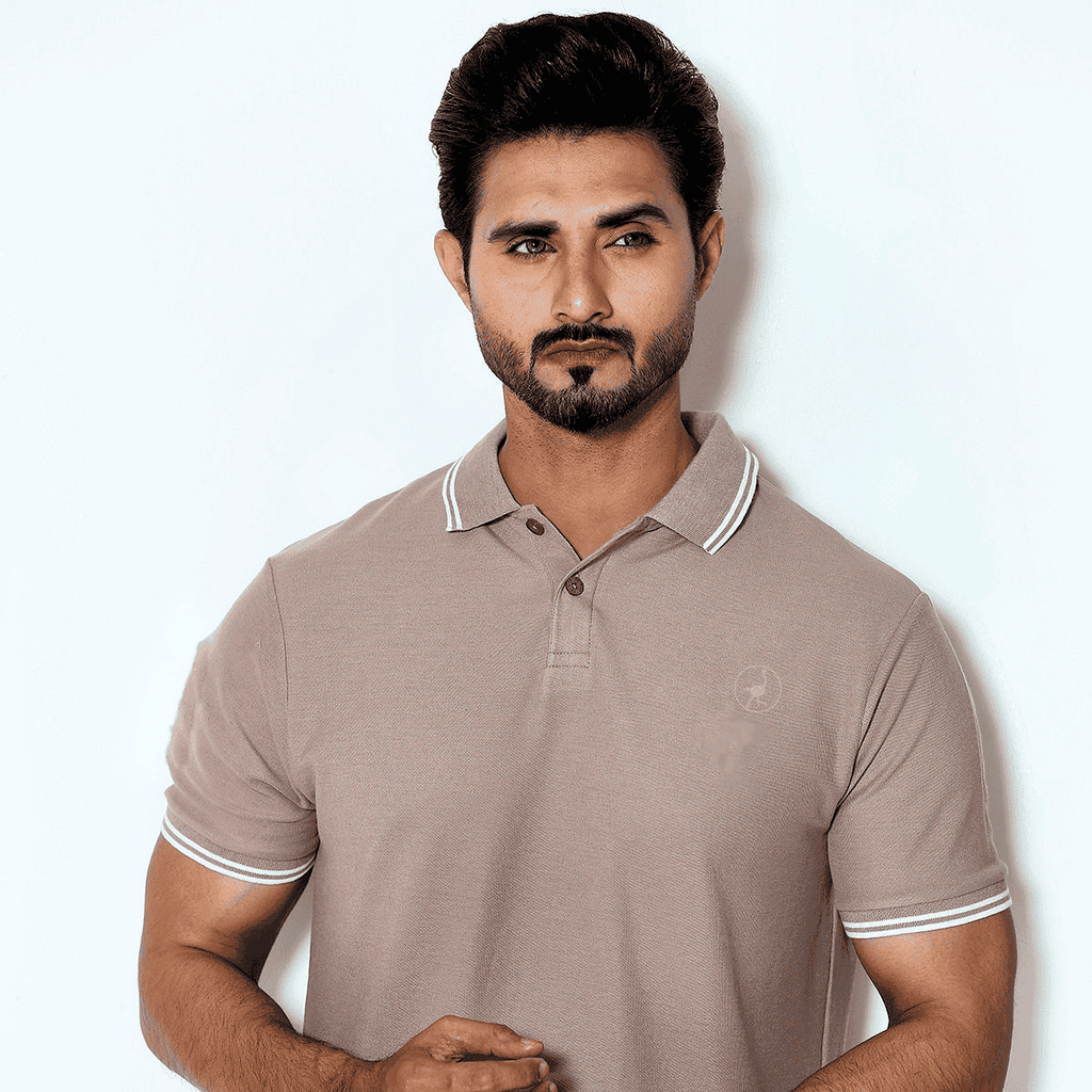 Sand Brown Self Logo Polo