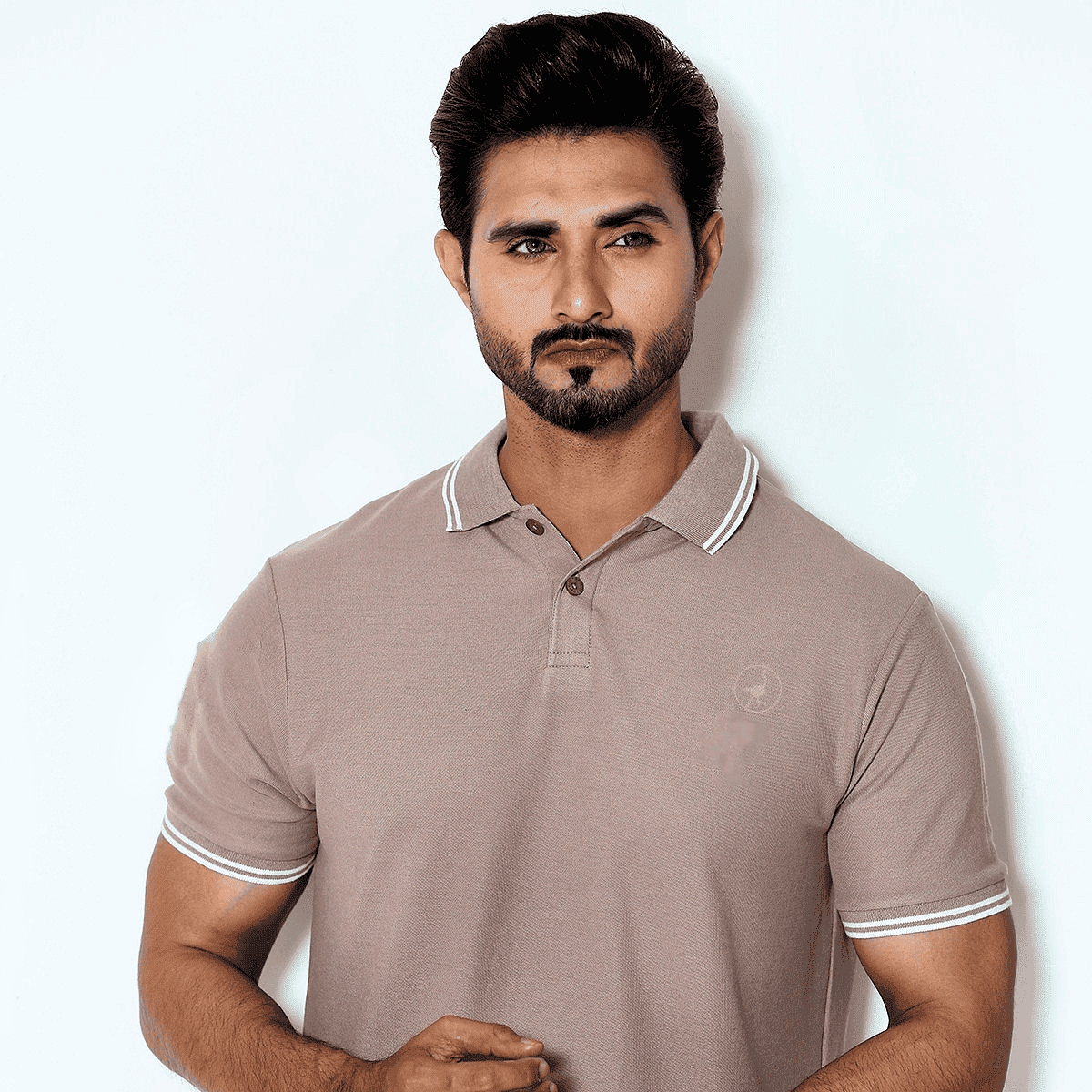 Sand Brown Self Logo Polo