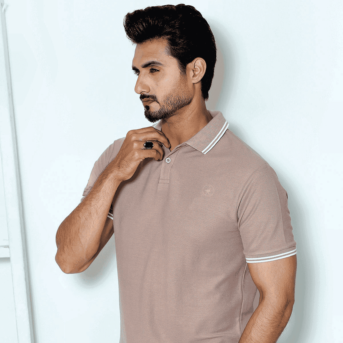 Sand Brown Self Logo Polo