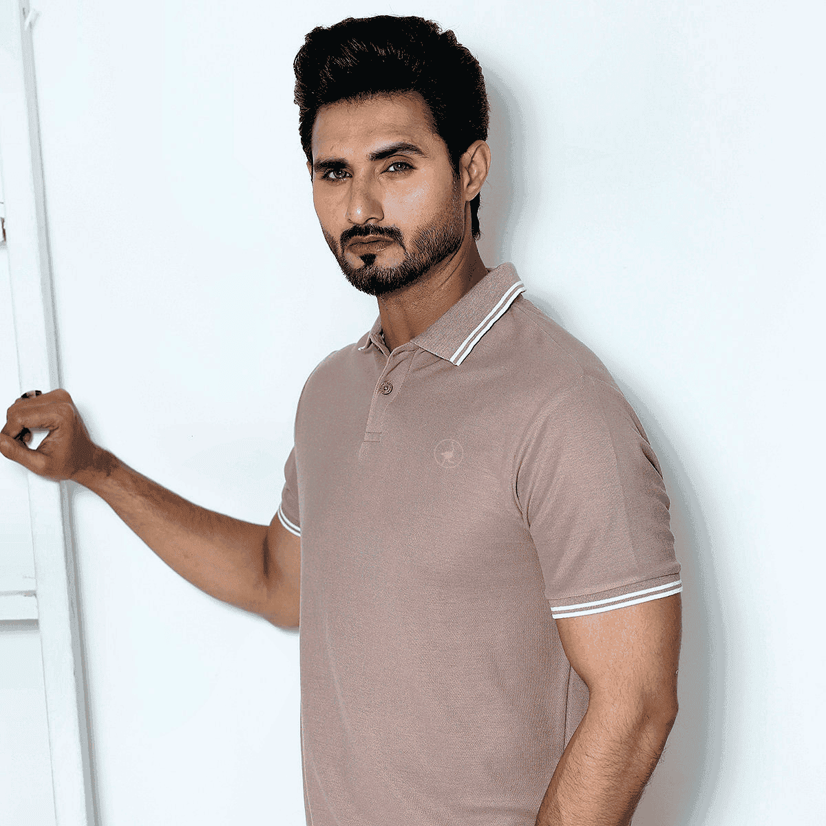 Sand Brown Self Logo Polo