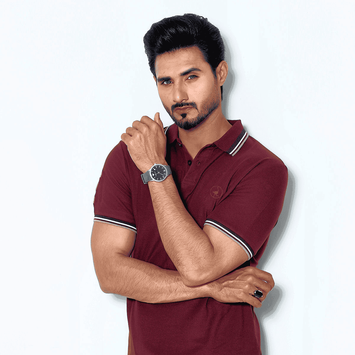 Maroon Self Logo Polo