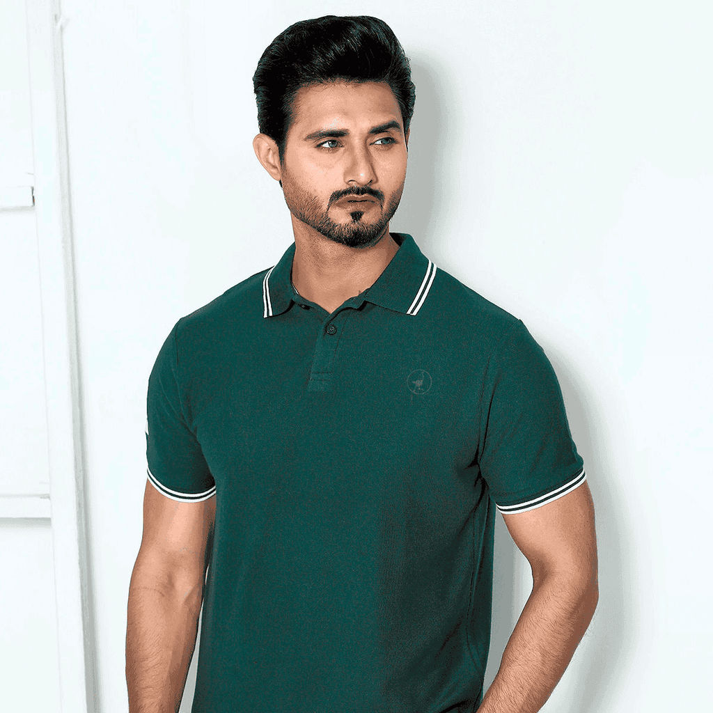 Bottle Green Self Logo Polo