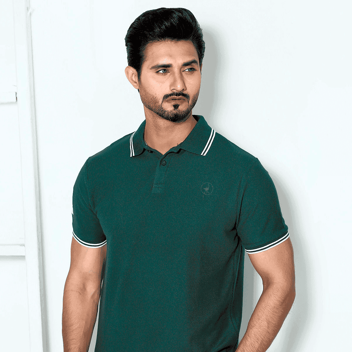 Bottle Green Self Logo Polo